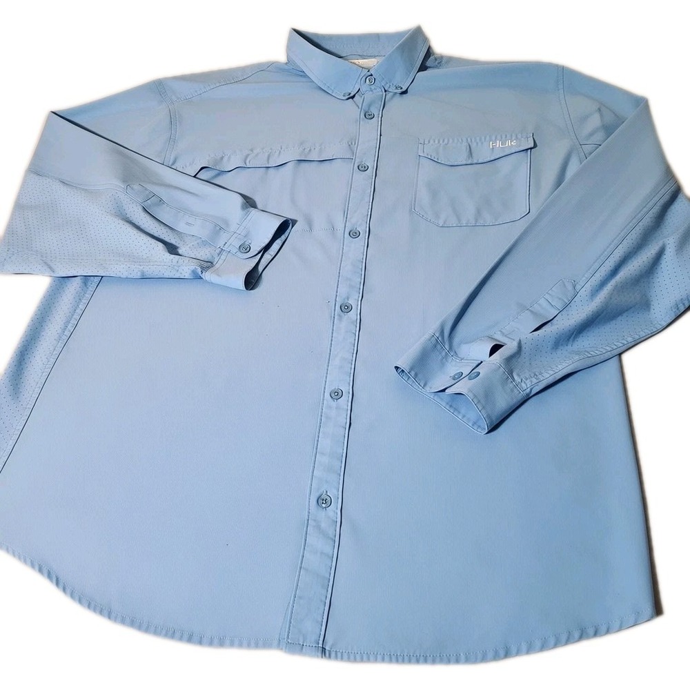 Huk Performance Fishing 3XL Shirt Icon Long Sleeve Neptune Blue Button